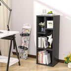 VECELO Small Bookshelf, 4 Cube Slim Bookcase, Fits Tallest Hardcovers, Horizontal Available, Modern Floor Standing Unit, Each Shelf Hold Up to 66 LBS, Matte Black