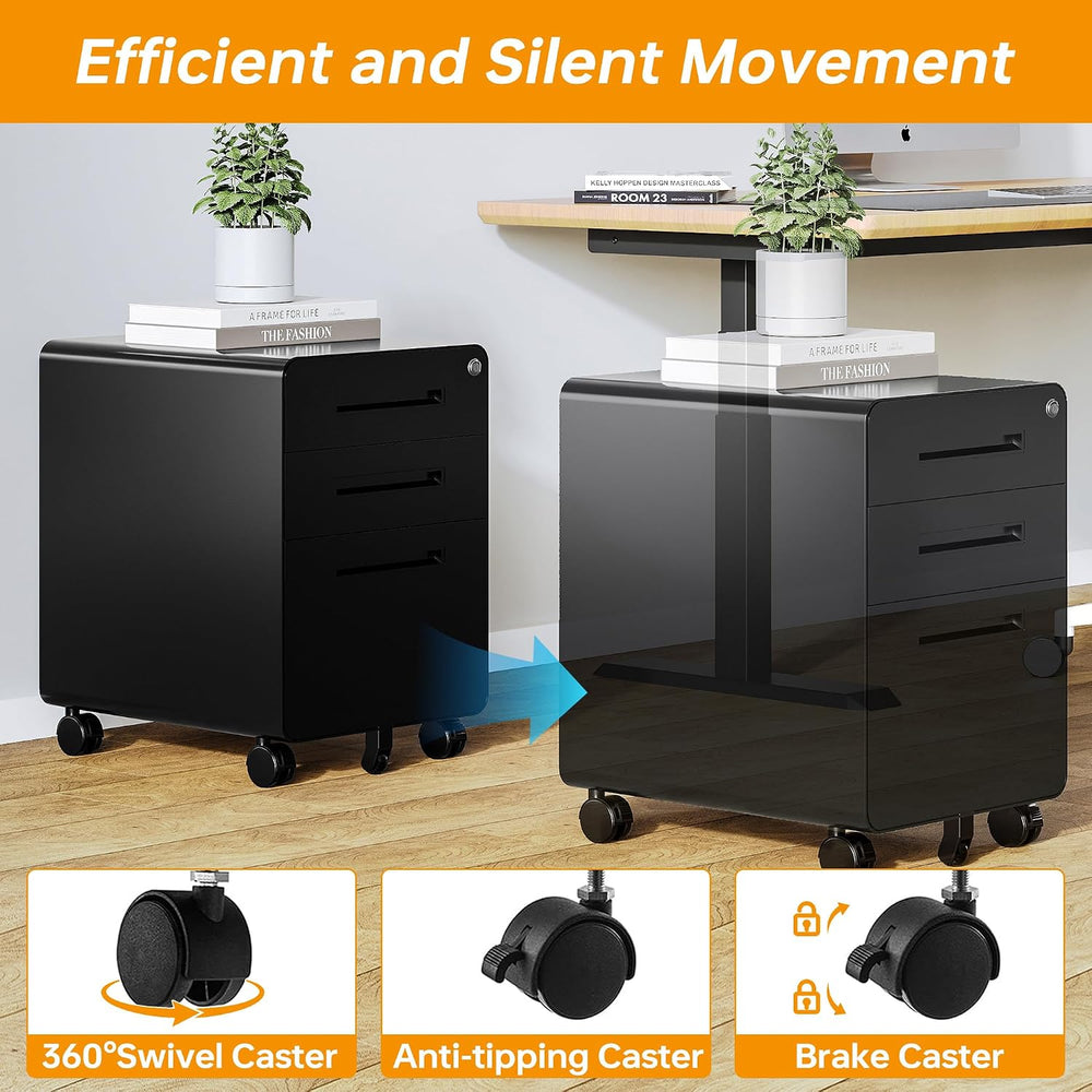 STANI 3 Drawer Filing Cabinet, Metal Filing Cabinet Legal/Letter Size with Lo...