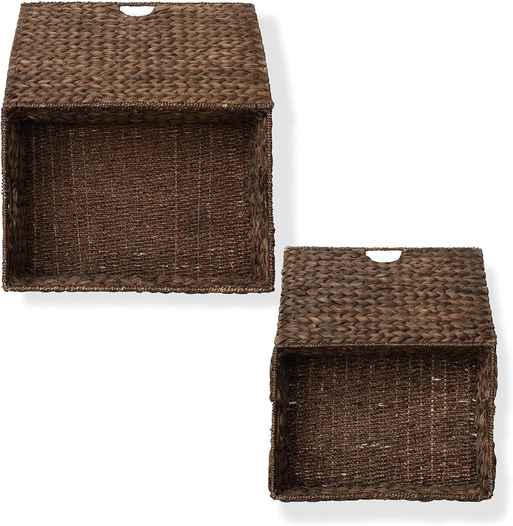 Casafield Set of 2 Water Hyacinth Rectangular Storage Baskets with Lids (Espr...