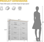 DWVO Fabric Dresser for Bedroom, Tall Dresser with 8 Drawers, Storage Tower with Fabric Bins, Chest of Drawers for Closet & Living Room - Sturdy Steel Frame, Wooden Top
