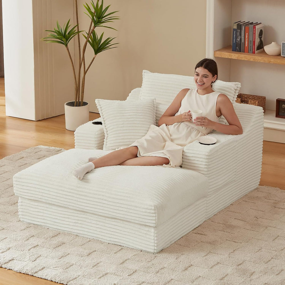 47.2"Oversized Chaise Lounge Chair Indoor,Corduroy Reading Chair with Cu...