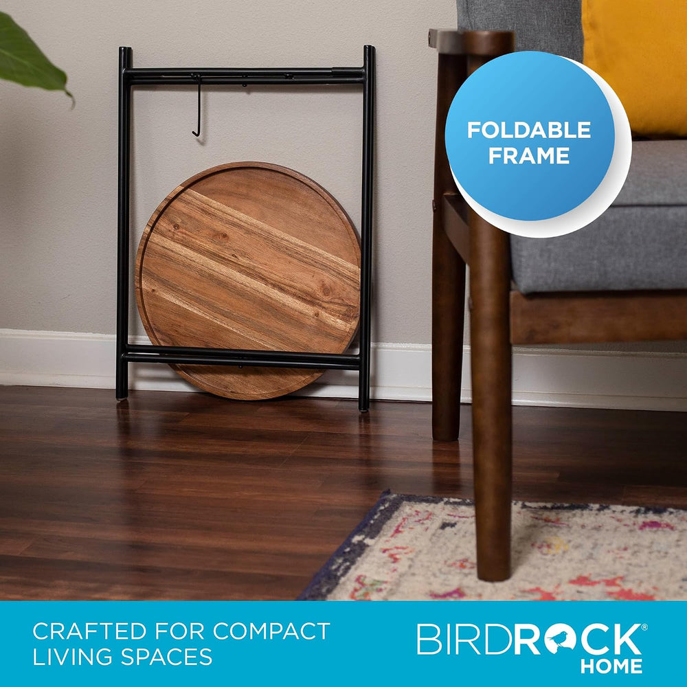 BIRDROCK HOME Folding Side Table with Removable Wood Tray - Modern Accent, Fo...