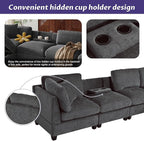 127.6 Inch 5-Seat Modular Convertible Sectional Sofa with Removable Storage Ottoman and 2 Hidden Cupholder, L-Shaped Upholstery Corner Couch for Living Room Apartment Office, Grey