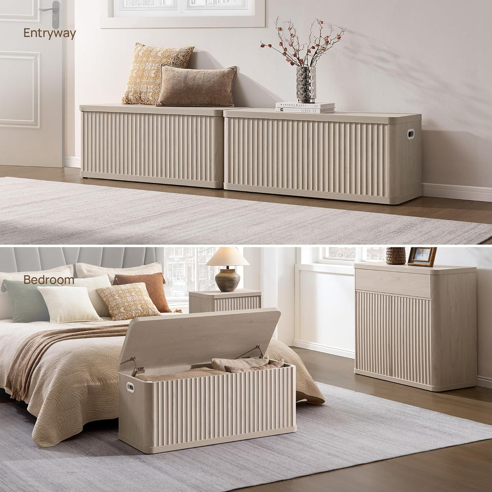 SICOTAS Storage Bench 40.2" Wide Shoe Bench with Lift Top Large Wooden S...
