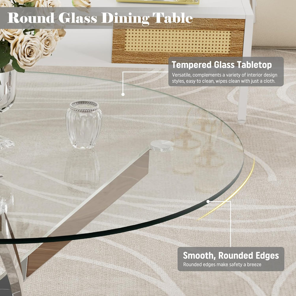 36-Inch Round Tempered Glass Dining Table for 2-4 Person Space-Saving Small K...