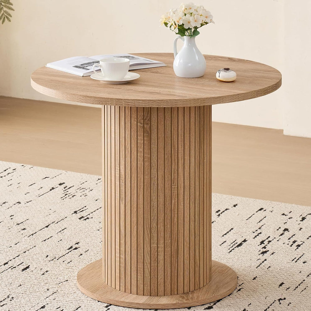 35.5" Round Dining Table for 2 4, Natural | Modern Small Pedestal Kitche...