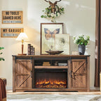 JXQTLINGMU Farmhouse Fireplace TV Stand for 80 Inch TV, 32" Tall Entertainment Center w/Drawer & Sliding Barn Door, 70 Inch Highboy Media Console for Living Room, Brown