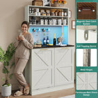63" H Pantry Cabinets with 10 Gallon Trash Can,Led Light,Outlet,35" W Kitchen Hutch with Tilt Out Trash Can Cabinet,Farmhouse Cupboard with Large Countertop for Living Room,Dining Room,Antique White