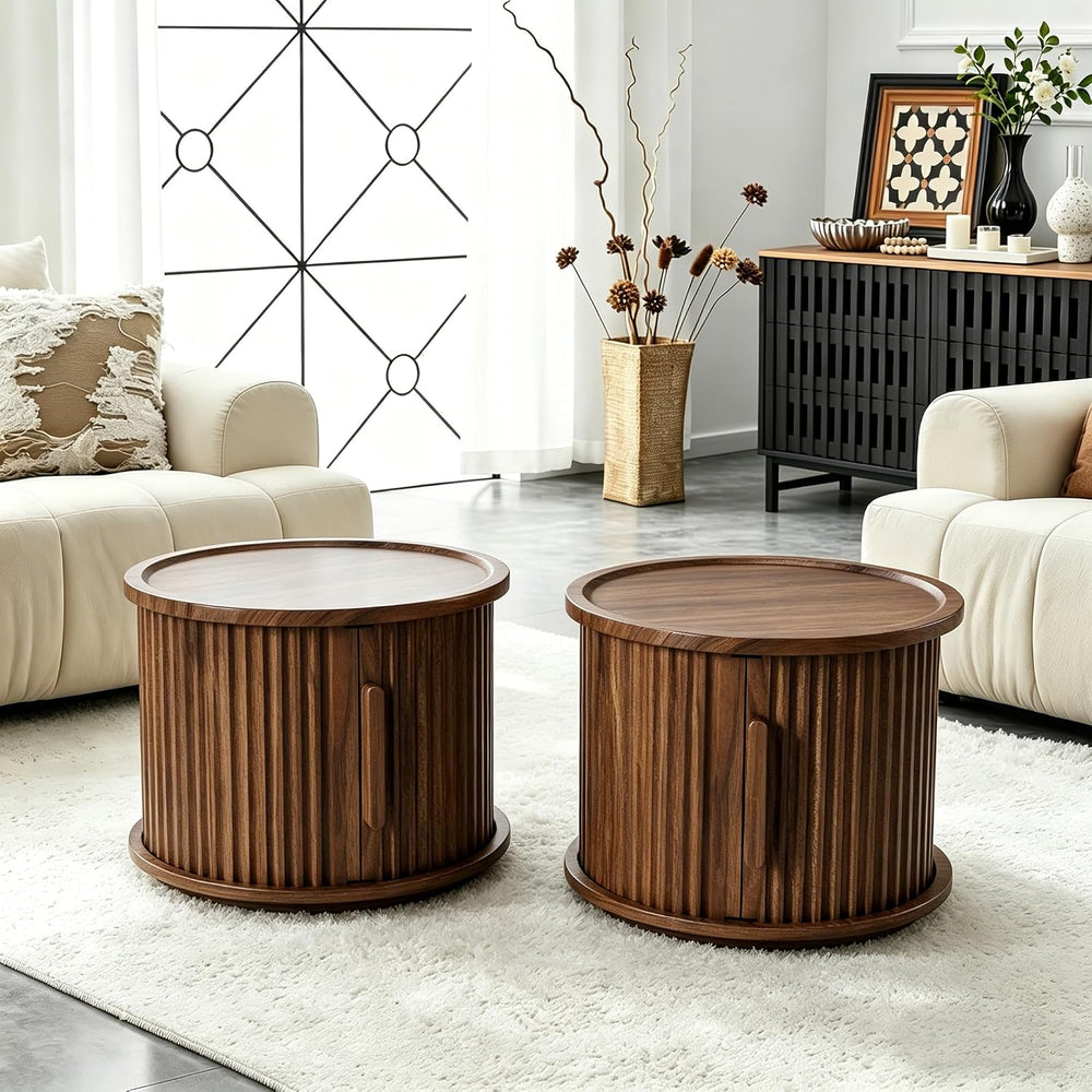 KEIKI 2-Piece Round Nesting Coffee Table Set, Coffee Table with Storage | Wal...