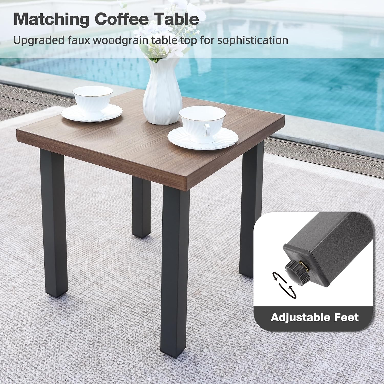 Outdoor Patio Rocking Chairs Set of 2 with 6 Inch Thick Cushions, Grey | 2 Rockers & 1 Metal Coffee Table, Water Resistant and Removable Covers, Rust-Resistant, Ideal for Porch, Balcony,Backyard