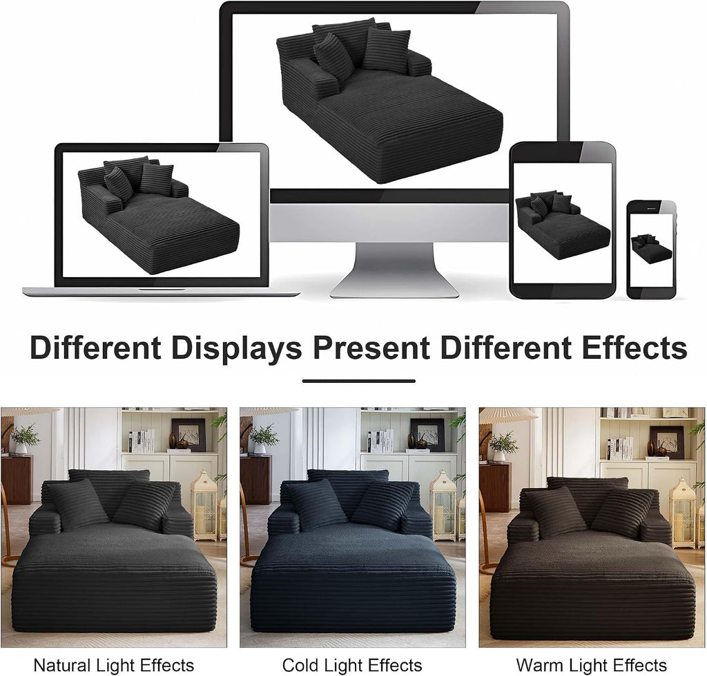 Oversized Chaise Lounge Chair Indoor, 78.7" Extra Deep Boneless Corduroy Lounge Couch Bed with 2 Pillows, Single Seat Reading Chairs for Living Room,Bedroom,Apartment,No Assembly Required