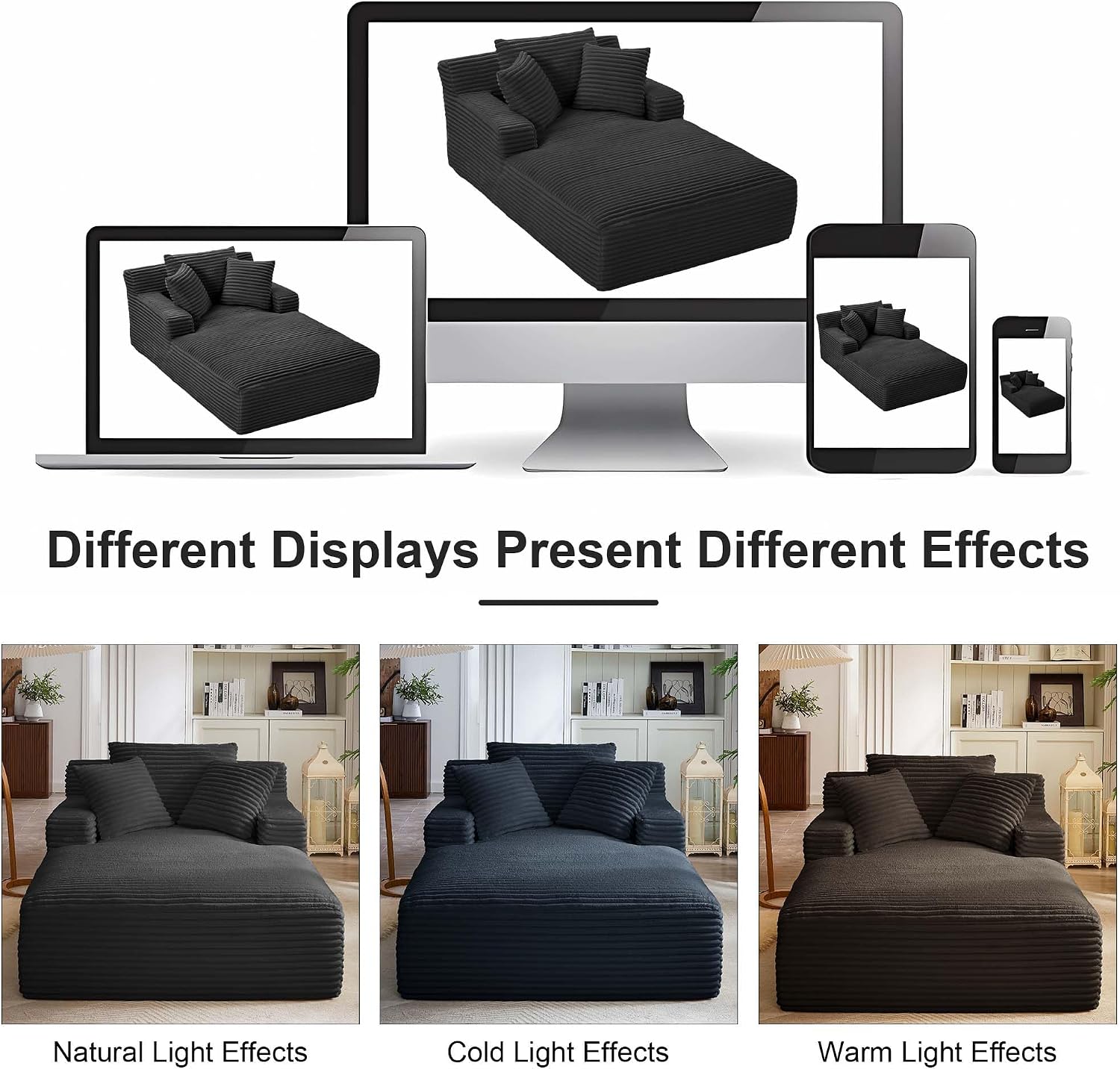 Oversized Chaise Lounge Chair Indoor, 78.7" Extra Deep Boneless Corduroy Lounge Couch Bed with 2 Pillows, Single Seat Reading Chairs for Living Room,Bedroom,Apartment,No Assembly Required
