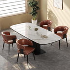 Modern Dining Chairs Set of 4, Upholstered Faux Leather Kitchen Side Chairs with Curved Open Back, Elegant Decorative Stitching, Easy Assembly for Dining Room, Restaurant, Cafe,Vintage Brown