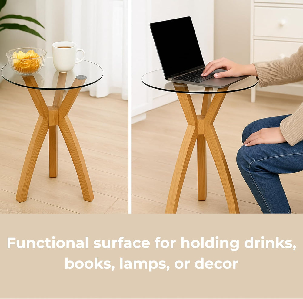 Round Glass End Table, Small Sofa Side Table for Living Room, Bedroom. Stylis...