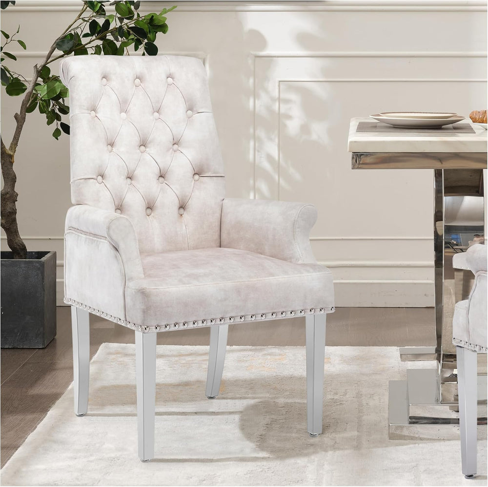AODCHR Upholstered Velvet Accent Dining Chair, Elegant Tufted Dining Room Kit...