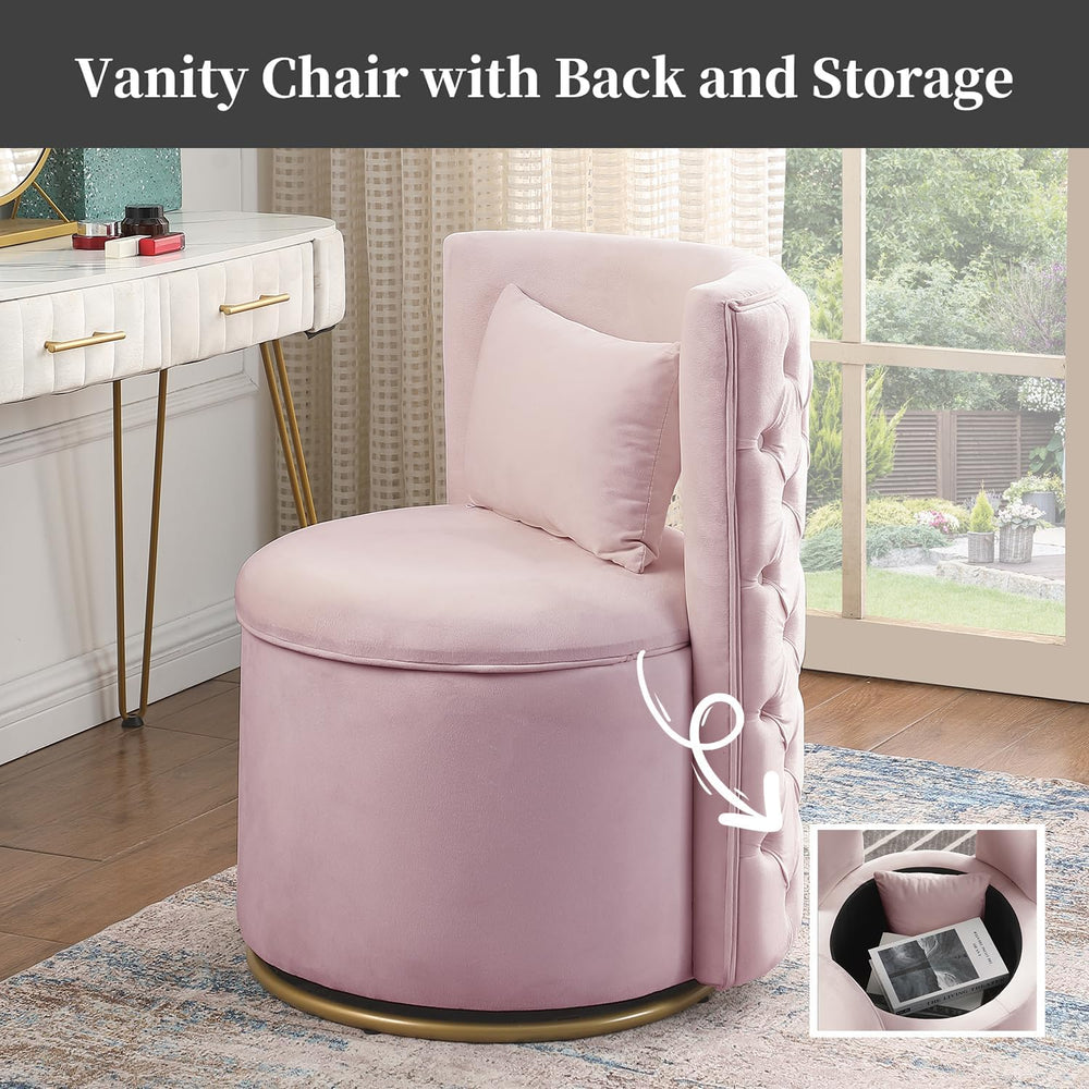 Swivel Chair with Storage for Living Room, Round Velvet Vanity Chair with Tuf...