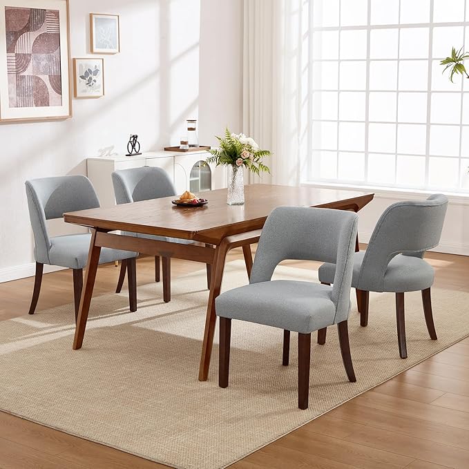 Dining Chairs Set of 4,Modern Dining Room Chairs with Thick Cushions,Upholstered Linen Fabric Kitchen Chairs for Kitchen Dining Room LIGHTGREY