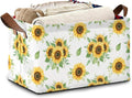 Sunflower Storage Basket with Handles,Leaf Collapsible Rectangle Organizer Bin for Room Decoration Books Box Baskets 17x11.5x10Inch