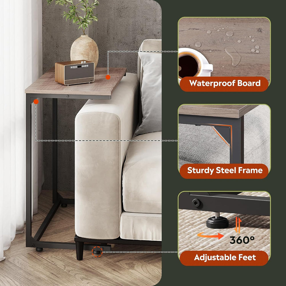 WLIVE C-Shaped End Table, Small Side Tables for Sofa, Wide Couch Table That S...