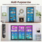 Lvifur 71” Glass Display Cabinet with RGB Light for Collectibles - Black | 4mm Tempered Glass Doors, 7-Tiers Large Storage Capacity, Human Sensor, 12 Color Adsjutable Lights, 7 Shelves, Lockable Door