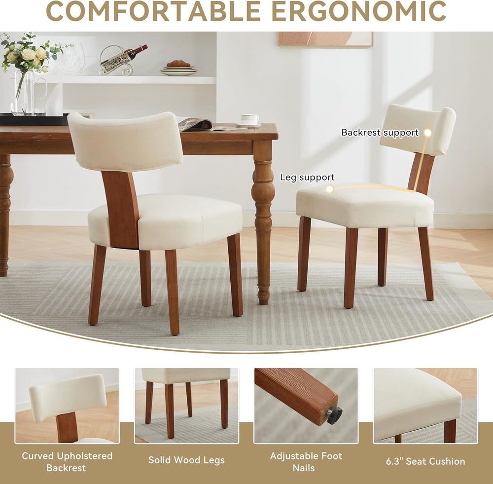 Mid-Century Modern Dining Chairs Set of 4, Upholstered Linen Fabric Kitchen C...