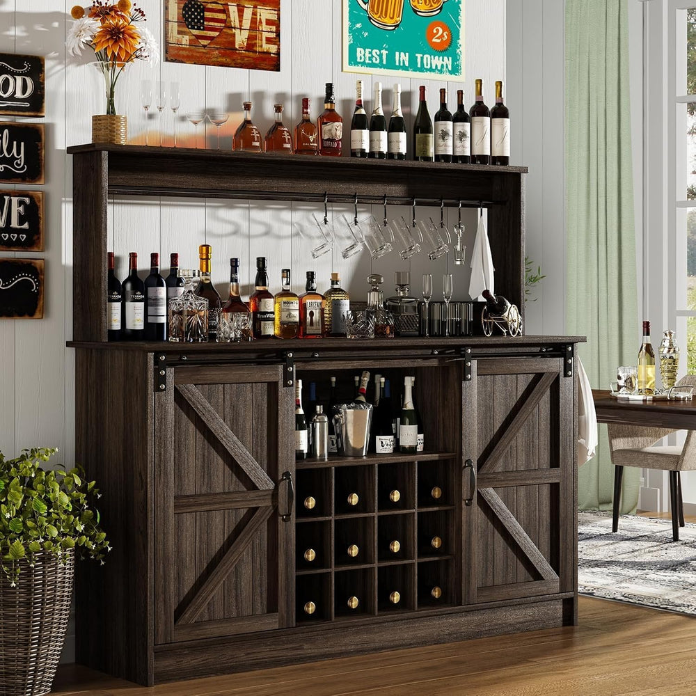 4ever2buy 55" Farmhouse Coffee Bar Cabinet with Storage & Wine Rack,...