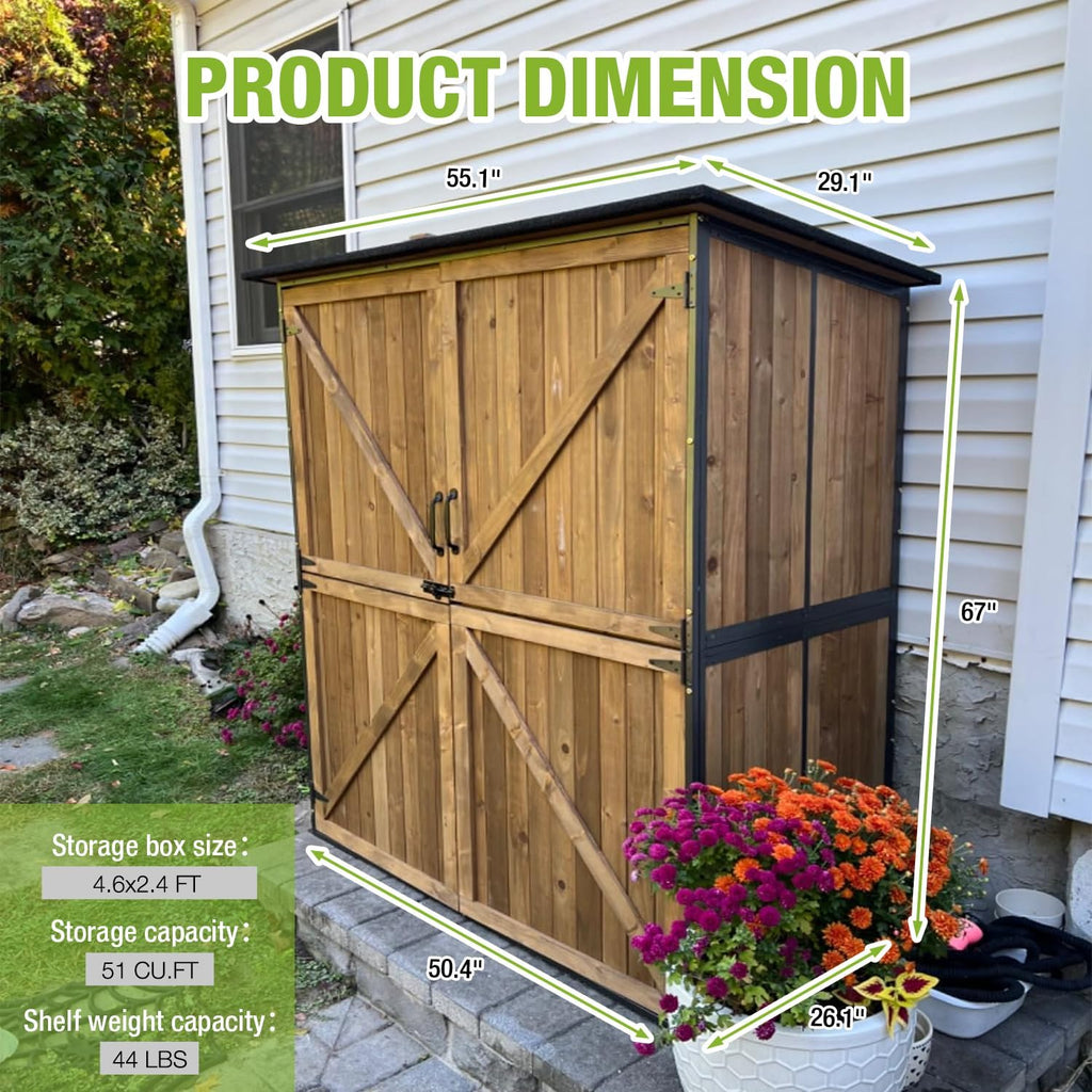 Outdoor Storage Shed with Metal Frame,Large Wooden Tool Cabinet with Adjustable Shelfs, House Garden Shed for Backyard Garden Patio Lawn
