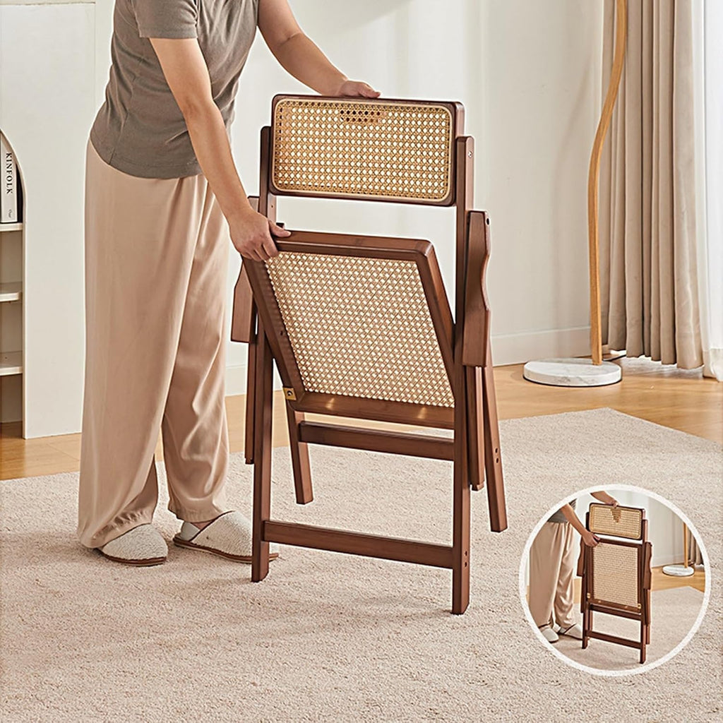 Rattan Dining Chairs, Modern Mid Century Folding Comfy Armchairs, Outdoor for Bedroom Living Room(Natural)