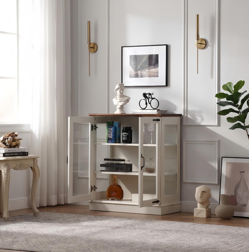 FOREST GRAVITY 31.5'' Small Display Buffet Cabinet with Glass Doors f...