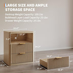Fluted Nightstand Set of 2 with Charging Station, Bedside Table with 2 Drawers and Open Storage Space, Metal Handles and Rounded Corners for Safety, Mid Century Modern End Table, Bedroom, Living Room