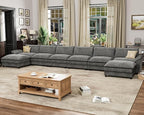 Homall 232" Modular Sectional Sofa, Oversized Sofa Couch with Reversible Ottoman, DIY Combination Chenille Deep 6-Seat Cloud Couch for Living Room, Apartment (Light Grey, Oversized Sofa)