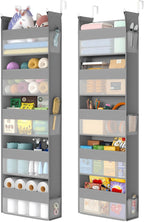 SONGMICS Over The Door Organizers, Set of 2 Hanging Door Organizers with 5 Large Pockets, 5-Tier Fabric Storage, Transparent Nylon Mesh, Foldable, Metal Hooks, with Side Pouches, Dove Gray URDH008G01