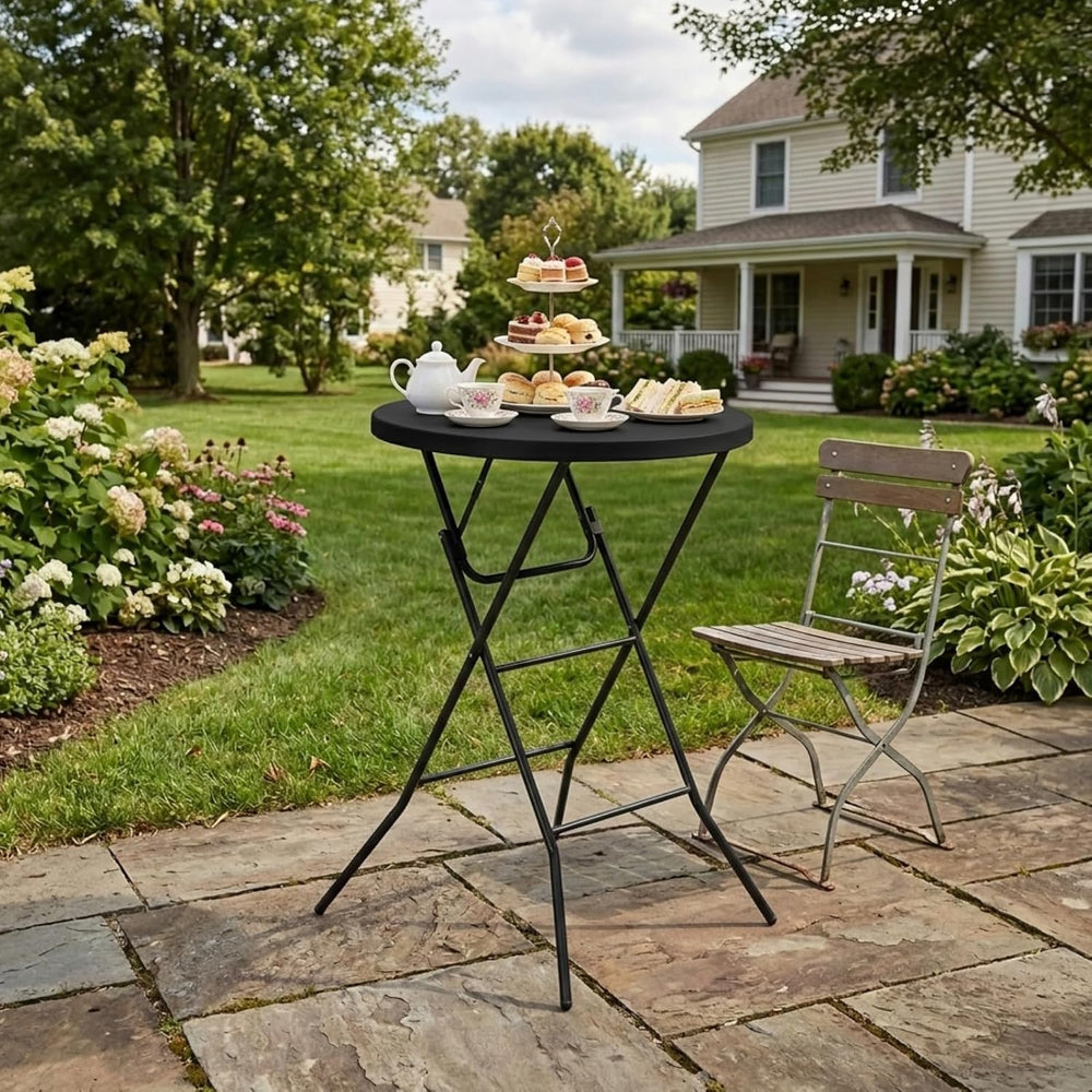 32" Round Folding Table, Portable Bar Height Folding Table with Detachab...