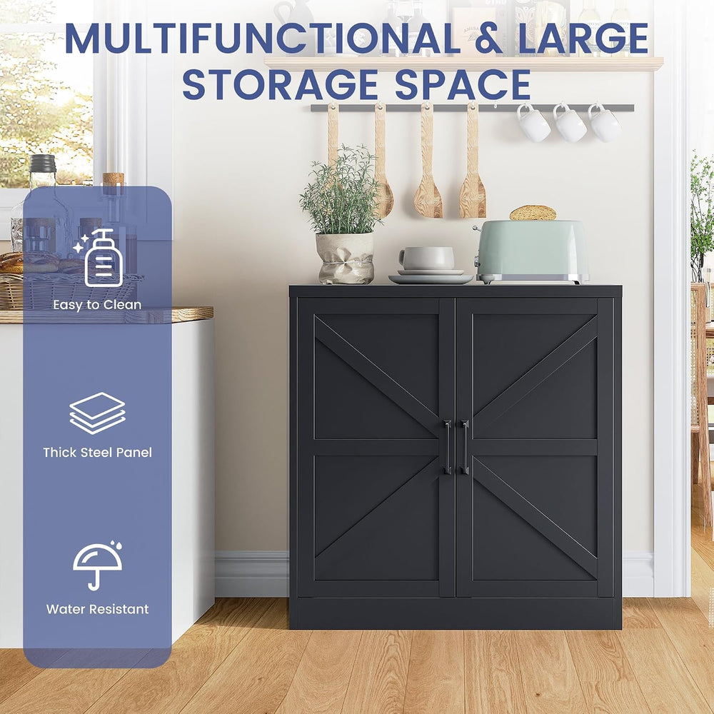 36" Metal Storage Cabinet, Farmhouse Kitchen Pantry Cabinet with Doors a...