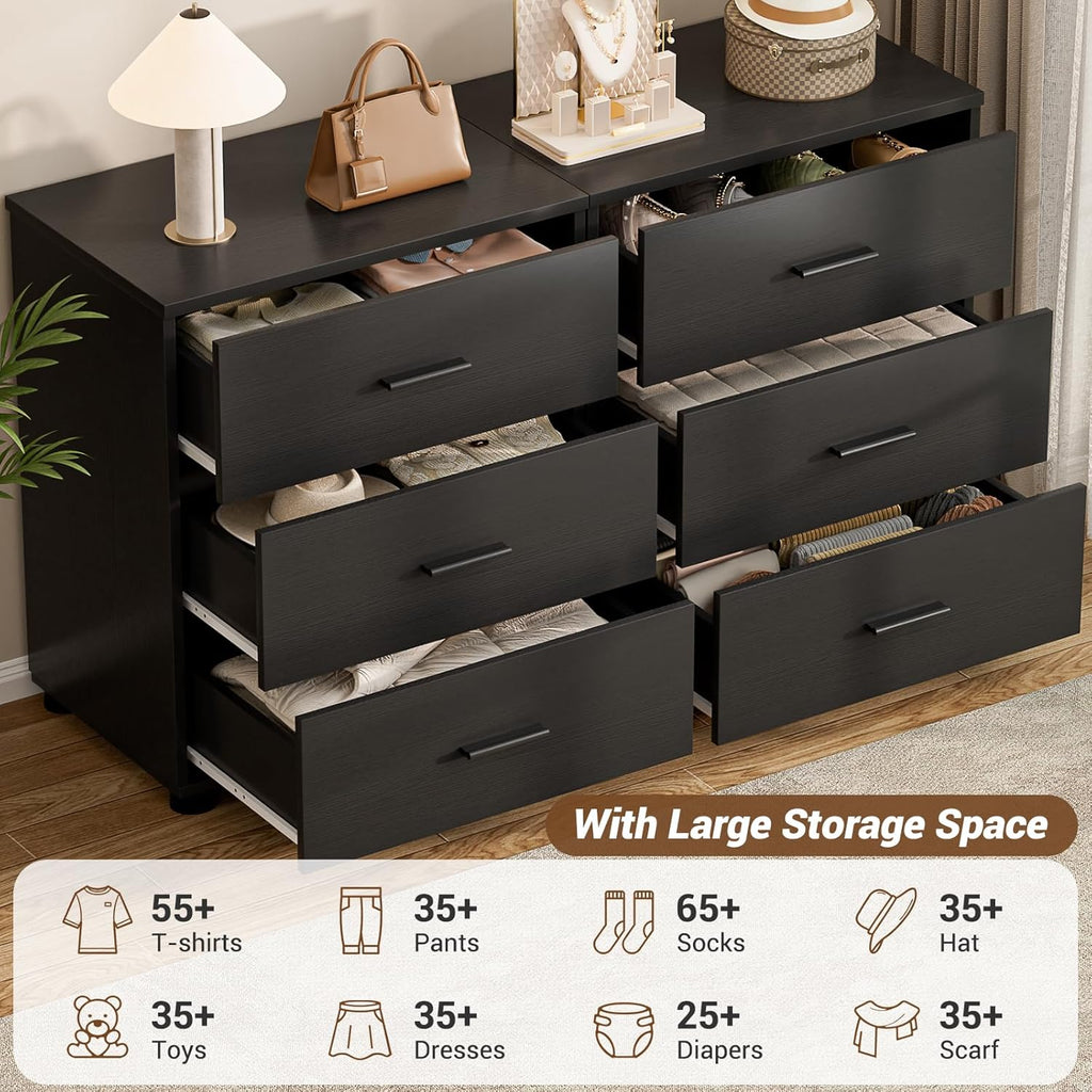 Aheaplus Closet Drawers Set of 2, Wood Closet Organizers and Storage with 3 Drawers, Closet Drawers Organizer System, Nightstands Bedside End Table with 3 Drawers Storage for Bedroom, Black