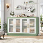 FOTOSOK Buffet Cabinet with Storage, Kitchen Cabinet with 4 Glass Doors | 55.1" Large Sideboard Cabinets, Modern Sideboard Storage Cabinet, Wood Coffee Bar Buffet Table for Kitchen, Green/White