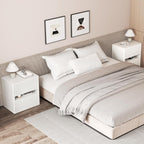 Dripex Fluted Nightstand with 2 Drawers, Large Wide Wood Night Stand Bedside Tables for Bedroom, Mid-Century Modern Storage Bed Side Table, End Tables for Living Room Sofa Couch, White, Set of 2