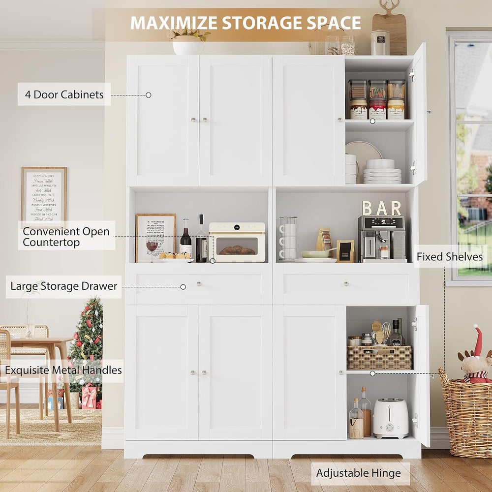 Set of 2 Tall Kitchen Pantry Storage Cabinet with Doors and Shelves, White | ...