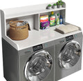 2-Tier Washer Dryer Countertop, 18.5" Raised Height Laundry Countertop with Edge Rails and Non-Slip Pad, 54"W x 27.55"D Washer and Dryer Topper for Laundry Room Storage Organization (White)