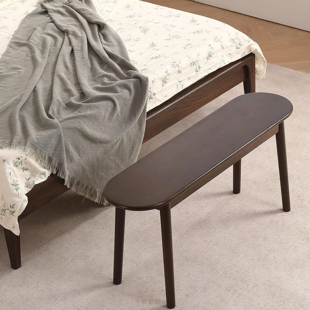 Walnut Solid Wood Bench, 47.3" L – Narrow Mid-Century Wooden Bench for E...