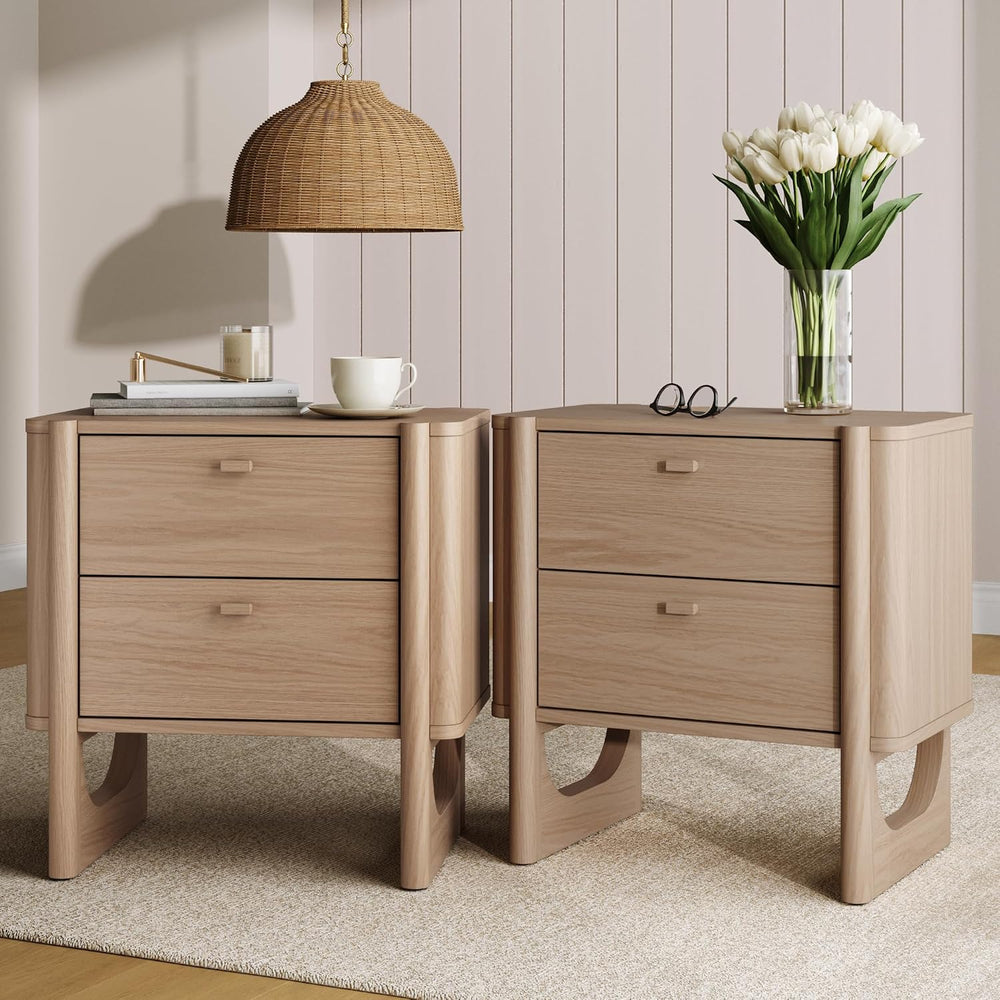 Nathan James Solace Mid Century Modern 2 Drawer Nightstand with Solid Wood Fr...