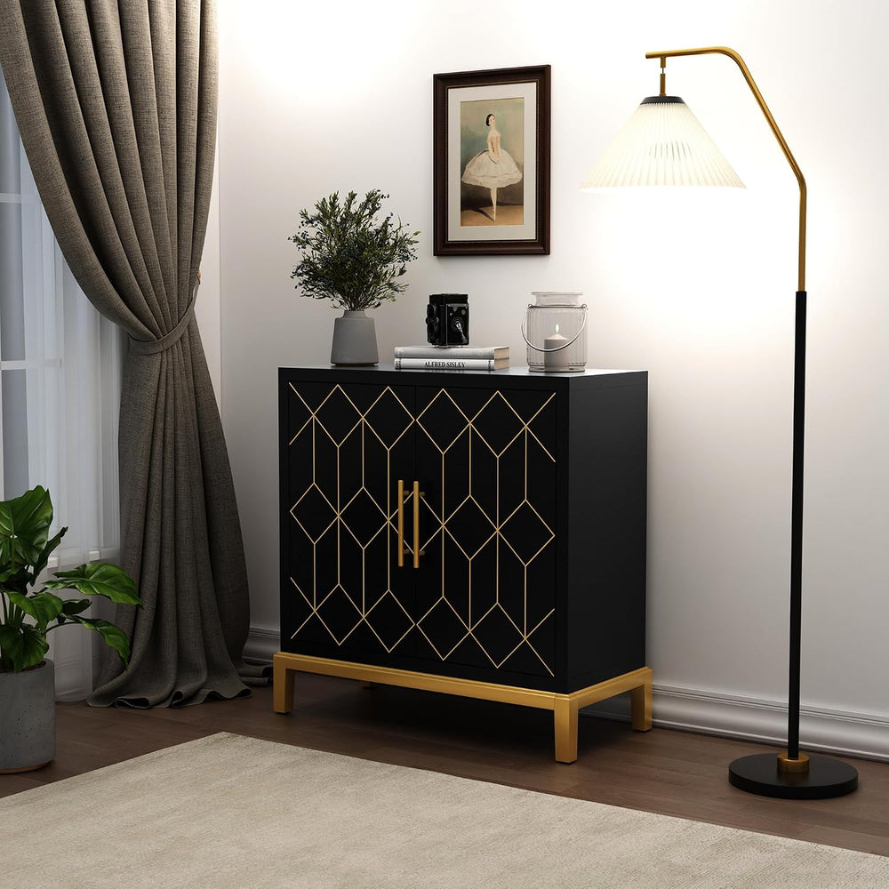 ARTPOWER Accent Cabinet with Doors, Modern Storage Cabinet, Black