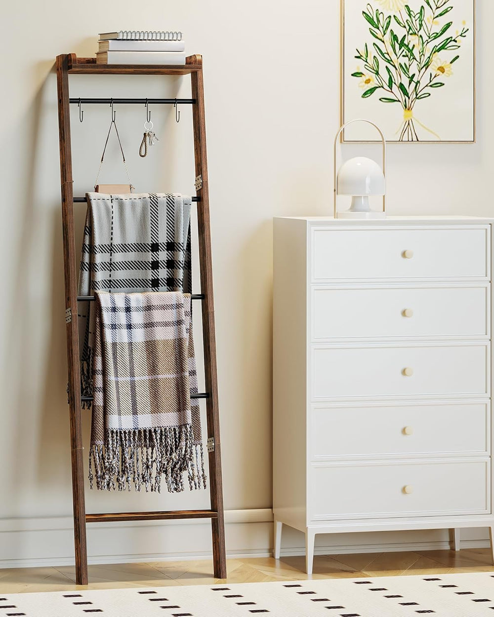 Hzuaneri Blanket Ladder Shelf, Decorative Quilt Rack, 6-Tier Farmhouse Ladder...