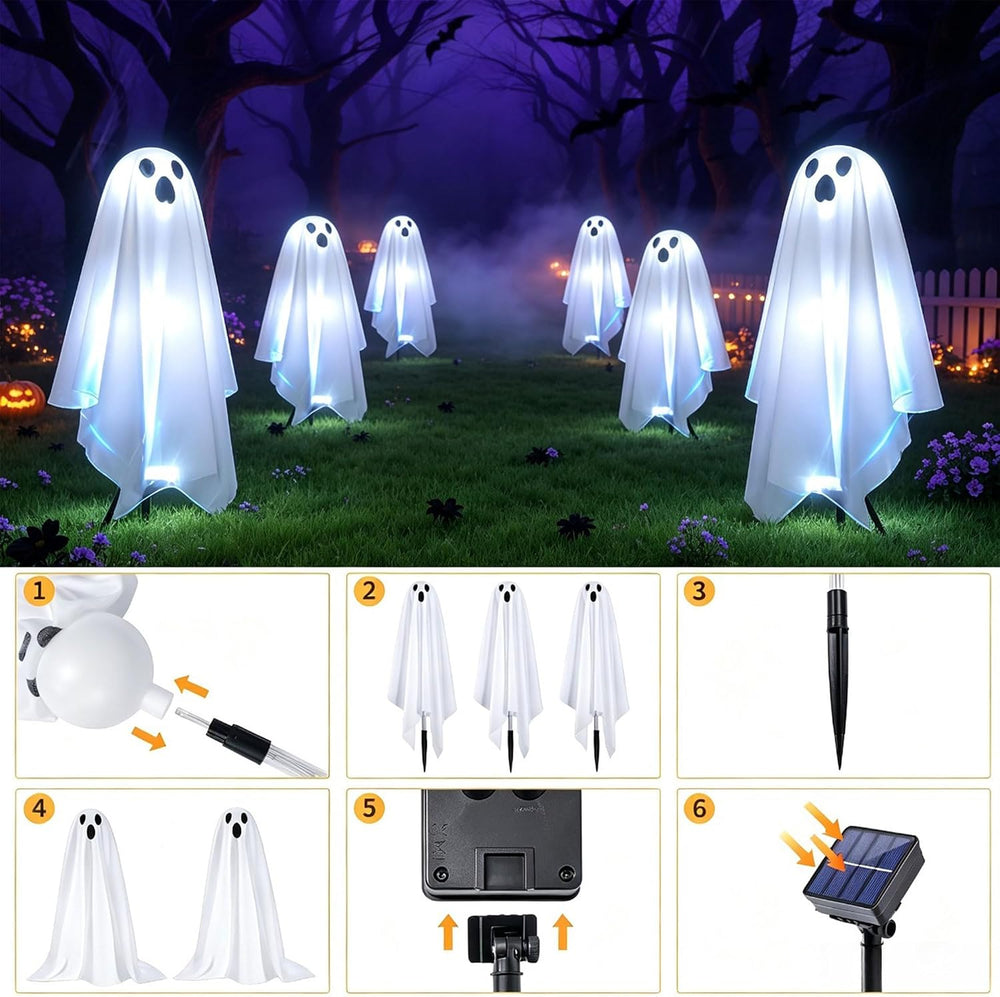 6 Pack Halloween Solar Ghost Lights Outdoor Decorations, 12.82FT Spooky Ghost...