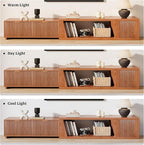 98 Inch TV Stands for Living Room, Wooden Extra Long TV Stand with Adjustable Shelf and Drawers, Flutted Extendable TV Console with Storage Cabinet, Warm Brown Oak (64.57" W-98.43" W)