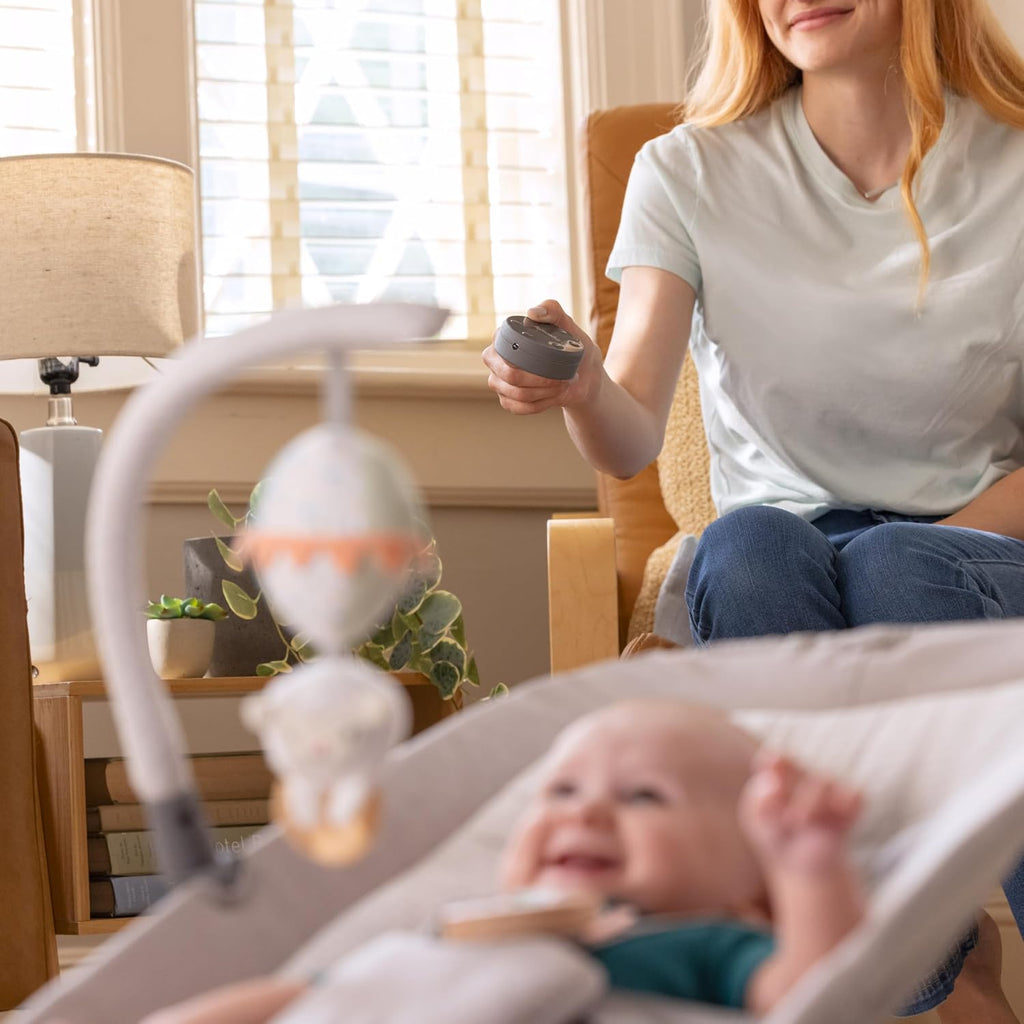 Ingenuity Keep Inmotion Automatic Baby Rocker Seat, with Remote Control for Vibration, Music & Volume Control, Premium Materials, 0-6M - Soulful Skies
