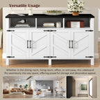 59'' Modern 4-Door Sideboard Buffet with Power Outlets & USB Ports,Adjustable Shelves and Half-Open Storage Cabinet,Metal Accents & Aluminum Handles for Living Room,Dining Room,Entryway (White+Black)