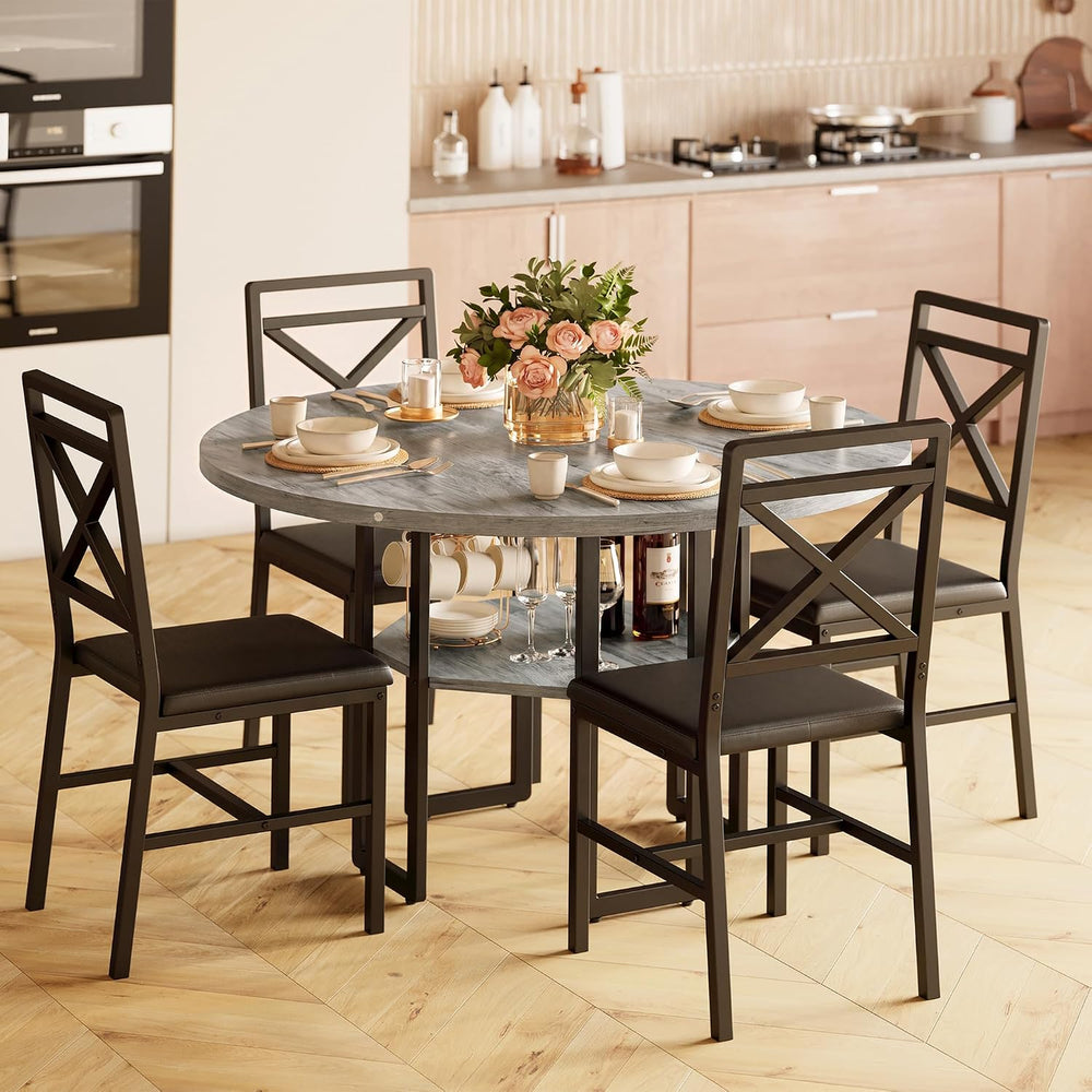 IRONCK Dining Table Set for 4, 47.2 inch Round Kitchen Table and 4 Chairs