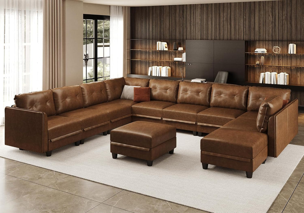 LLappuil 11-Piece Modular Sectional Sofa with Storage, Convertible Faux Leath...