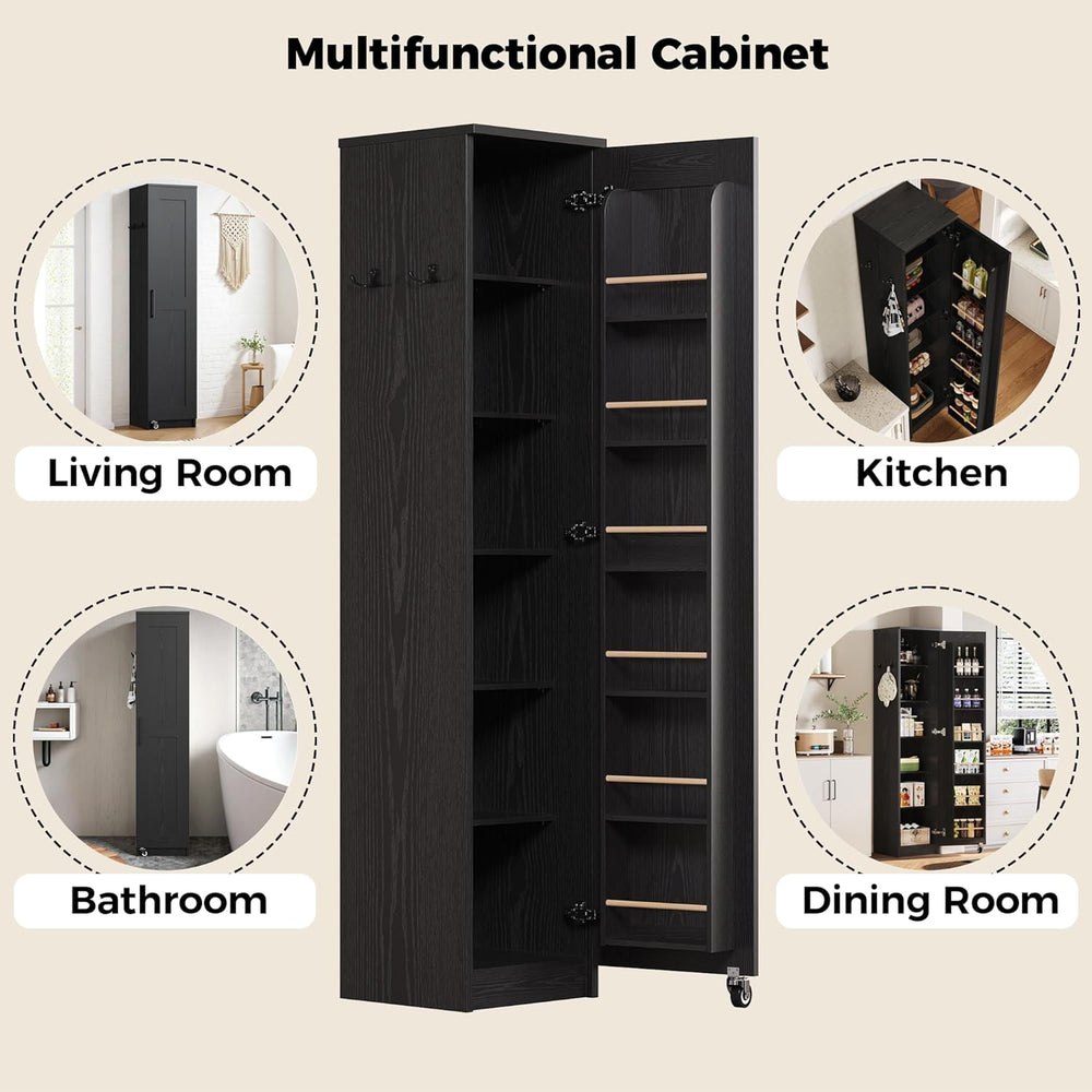 IRONCK Narrow Kitchen Pantry Storage Cabinet, 72" Slim Single Door with ...